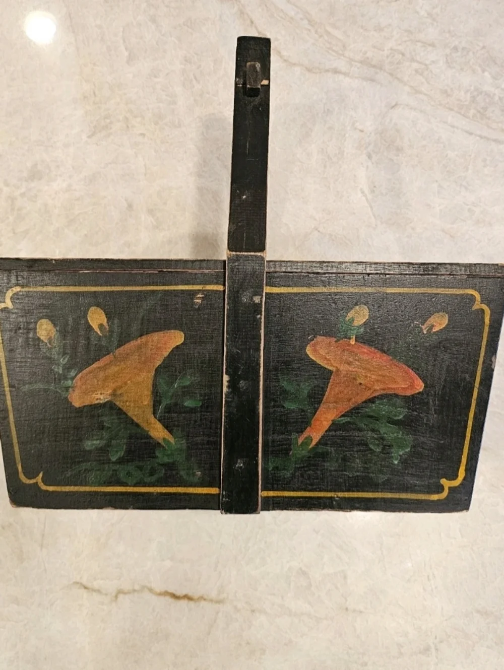 Antique Chinese Wooden Wedding Box/ Rice Basket Hand Painted 19th Cent.